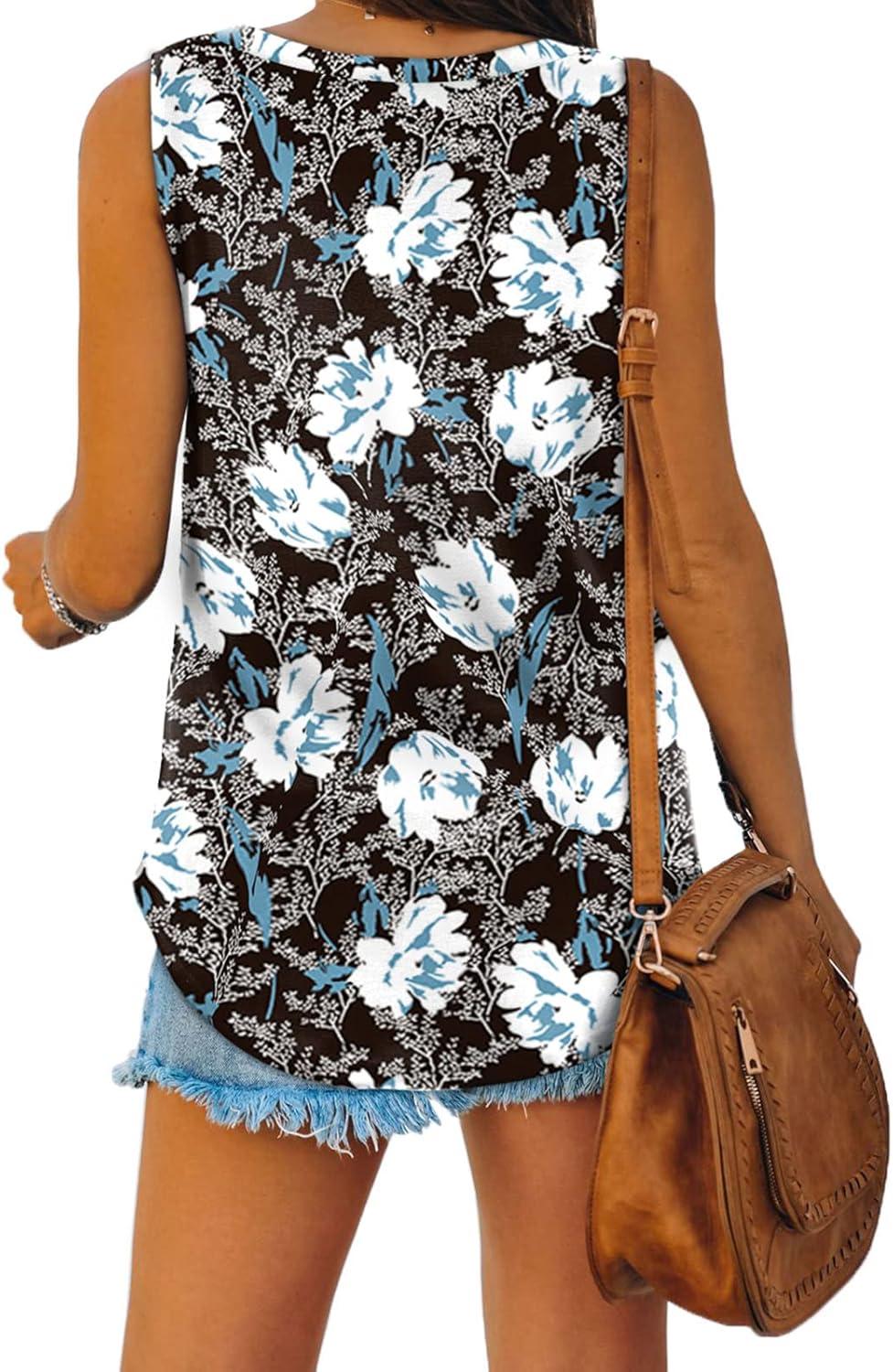 imageFlowy Tank Tops for Women Summer Basic V Neck Sleeveless Floral Soft Clothes S