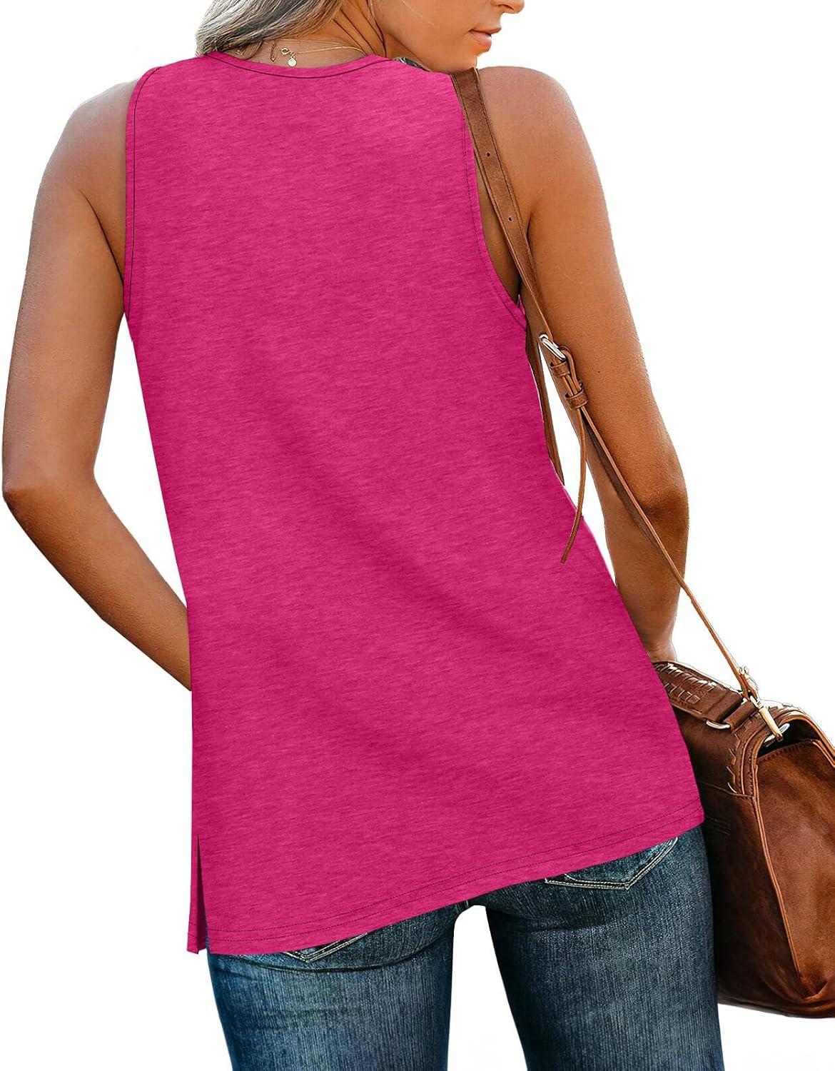 imageHot Pink Tops for Women Tank Tops Loose Fit Tops Dressy Casual Clothing Trendy 2025 Summer Outfits Western Shirts L