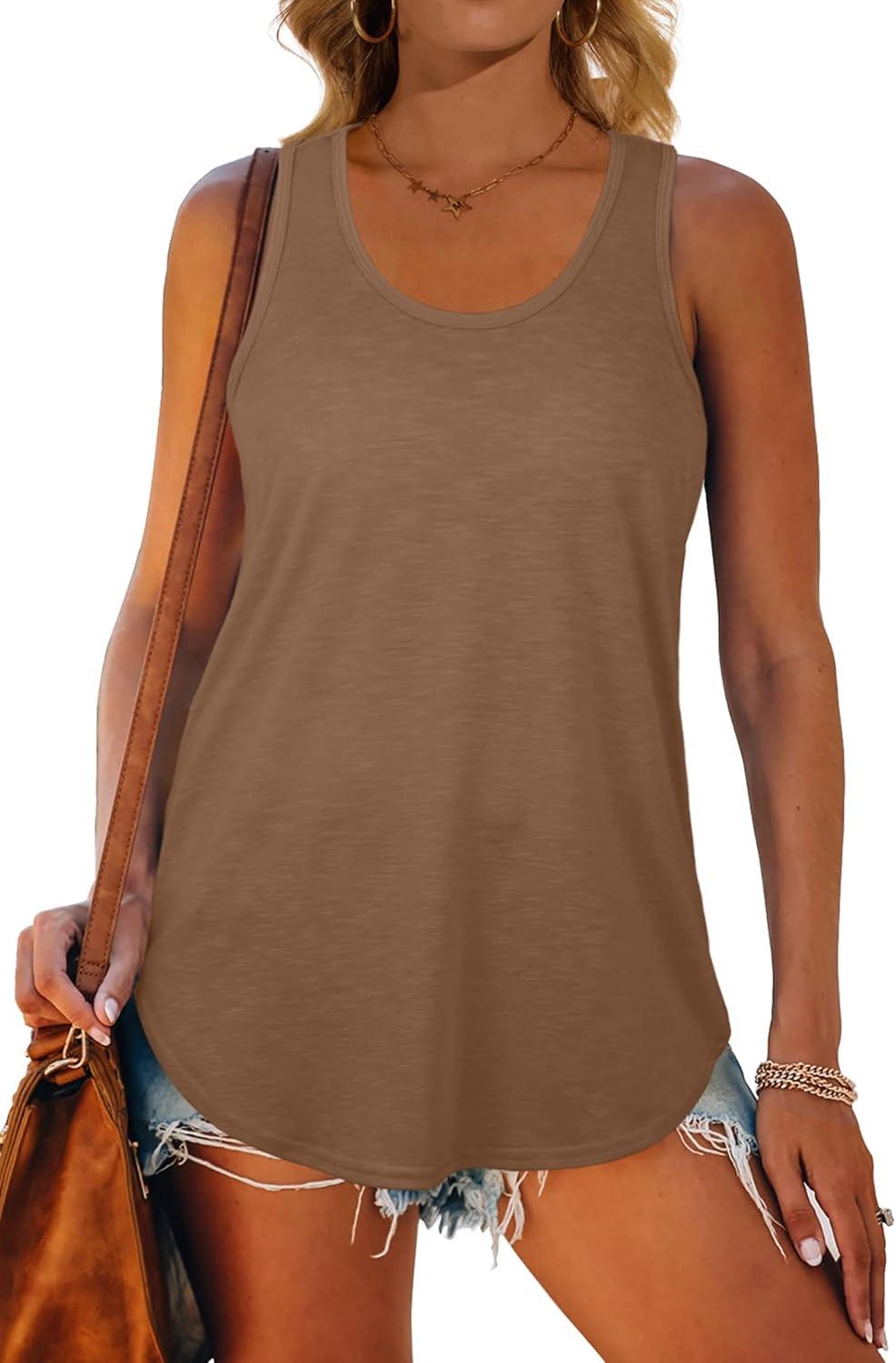 imageWomens Tank Tops Racerback Loose Shirts for Women Summer16brown