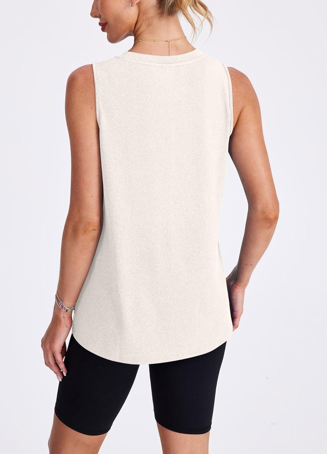 imageWomens Workout Tank Tops Lightweight Sleeveless Shirts for Women Loose Fit Tops for Athletic Running Tennis Yoga01white Apricot