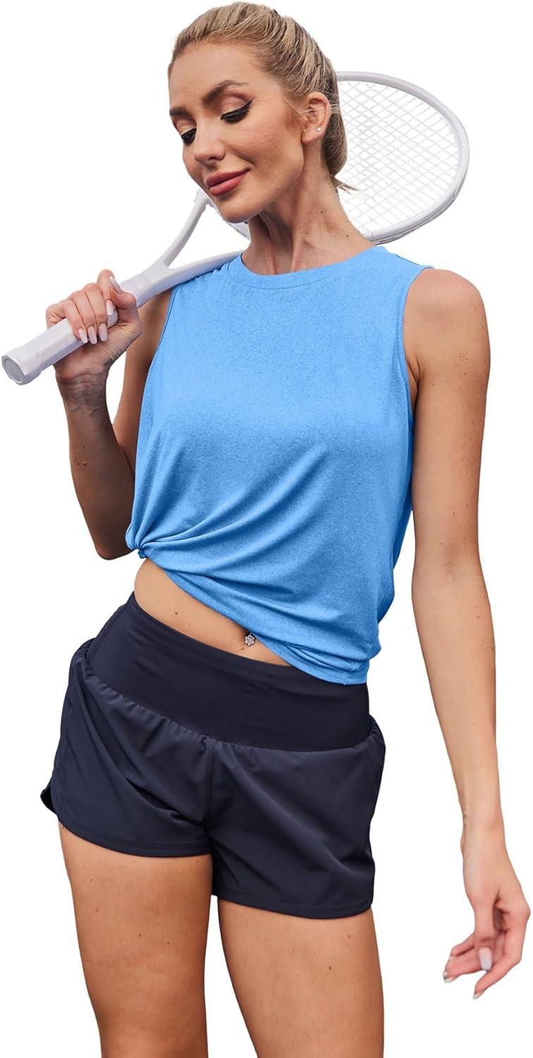 imageWomens Workout Tank Tops Lightweight Sleeveless Shirts for Women Loose Fit Tops for Athletic Running Tennis YogaBlue