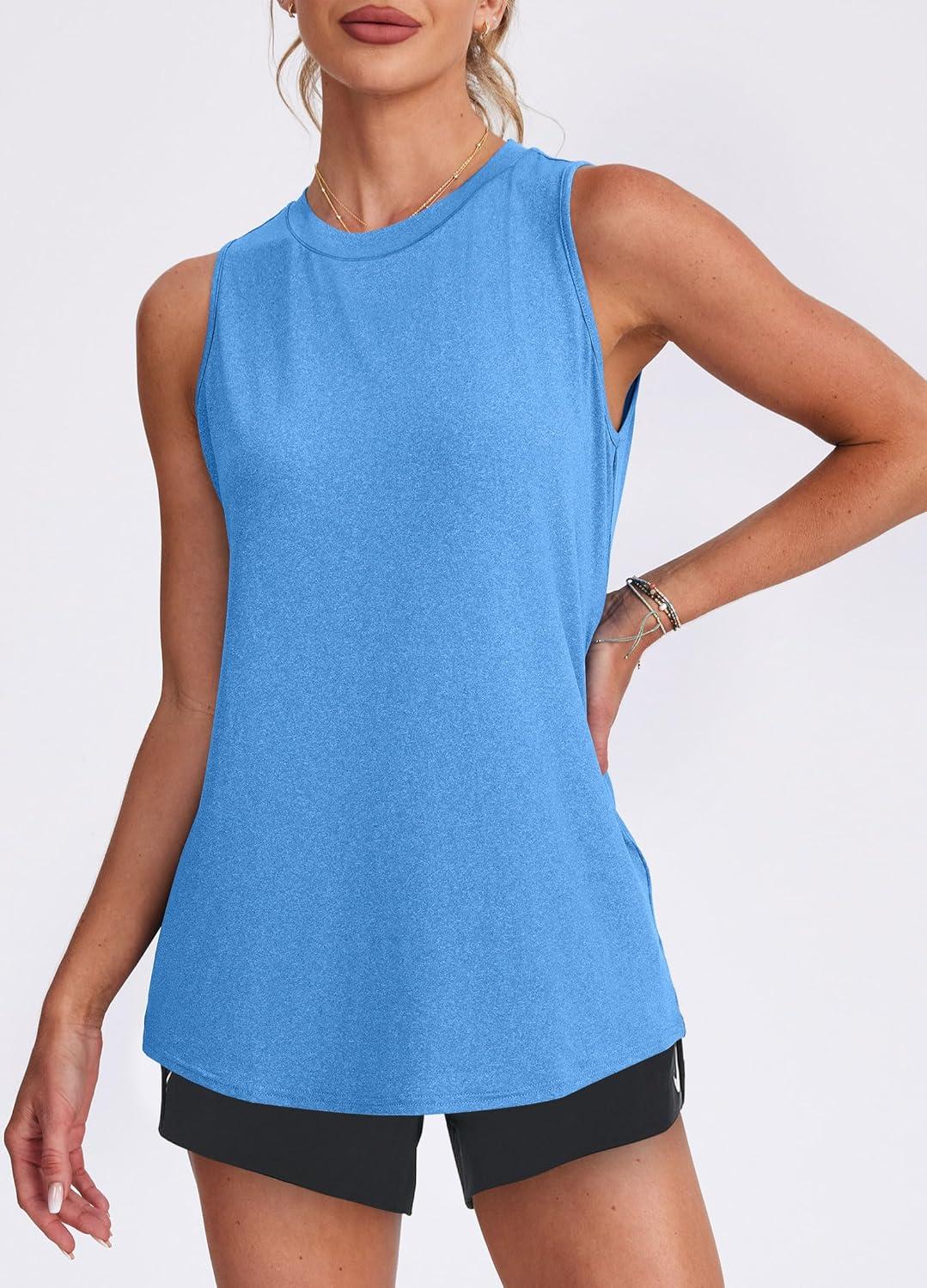 imageWomens Workout Tank Tops Lightweight Sleeveless Shirts for Women Loose Fit Tops for Athletic Running Tennis YogaBlue