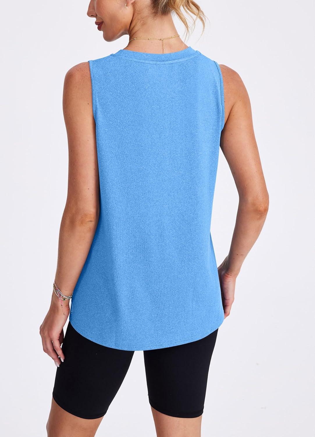 imageWomens Workout Tank Tops Lightweight Sleeveless Shirts for Women Loose Fit Tops for Athletic Running Tennis YogaBlue