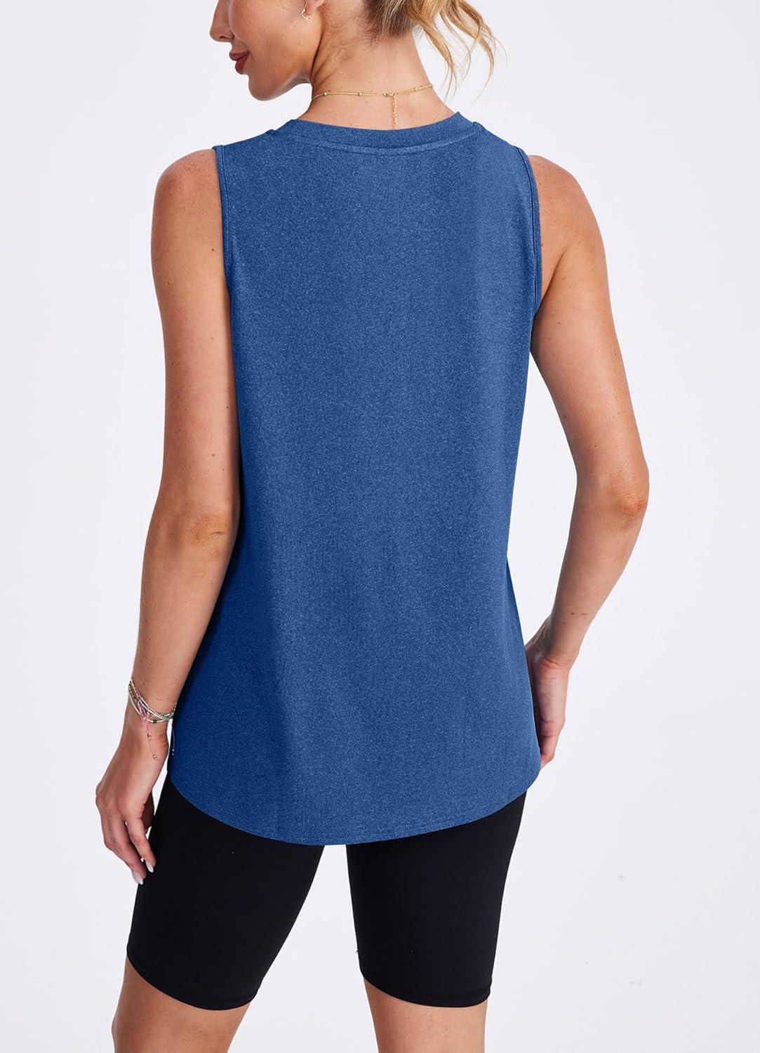 imageWomens Workout Tank Tops Lightweight Sleeveless Shirts for Women Loose Fit Tops for Athletic Running Tennis YogaBlue Forest