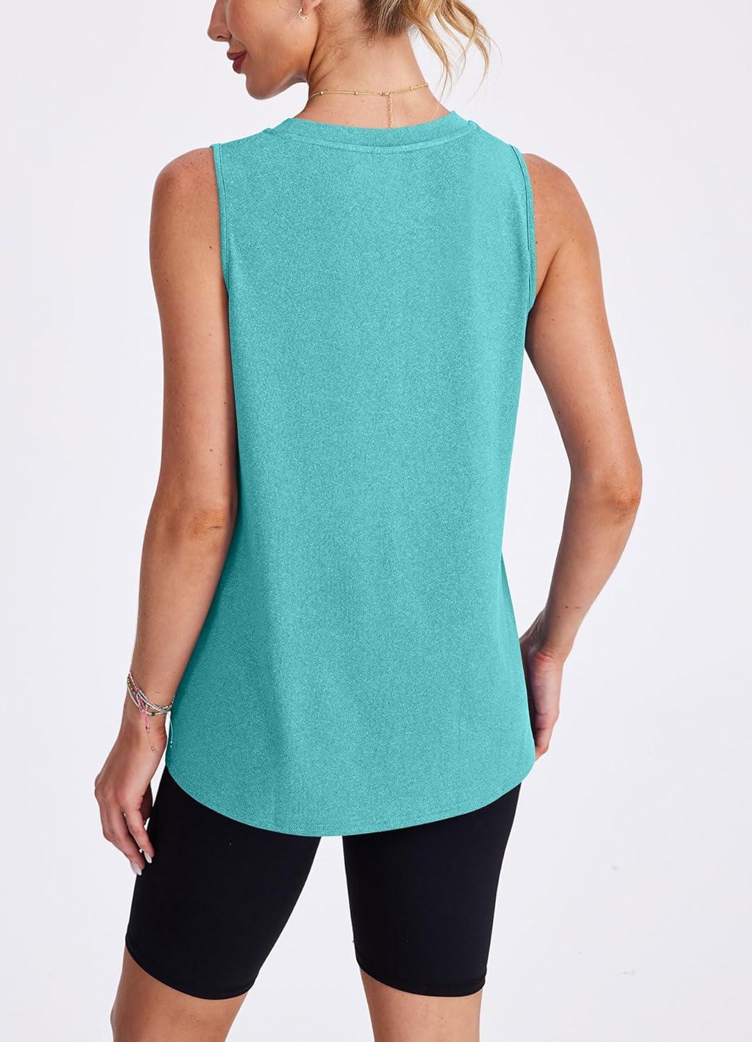 imageWomens Workout Tank Tops Lightweight Sleeveless Shirts for Women Loose Fit Tops for Athletic Running Tennis YogaBlue Green