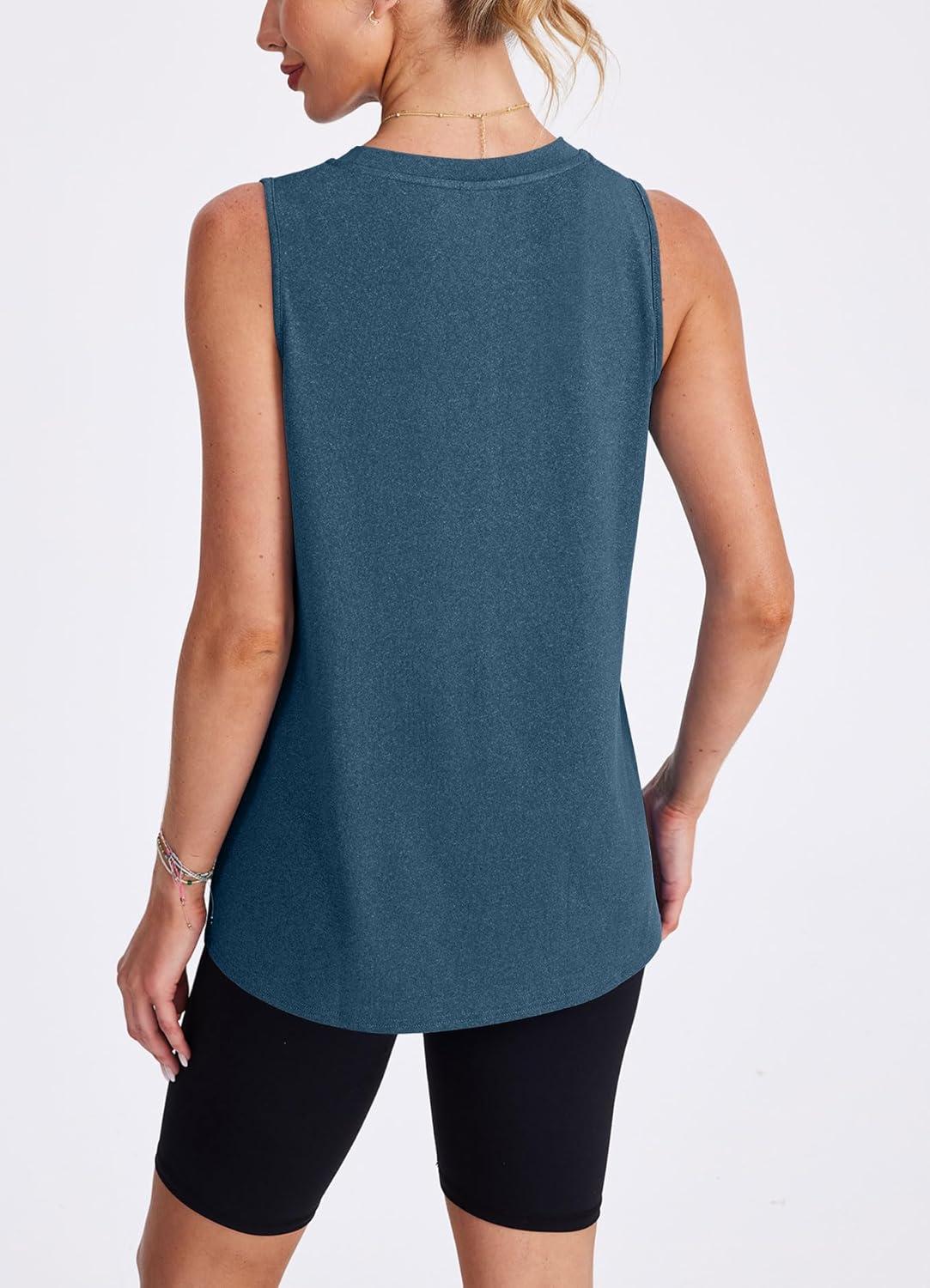 imageWomens Workout Tank Tops Lightweight Sleeveless Shirts for Women Loose Fit Tops for Athletic Running Tennis YogaDark Blue