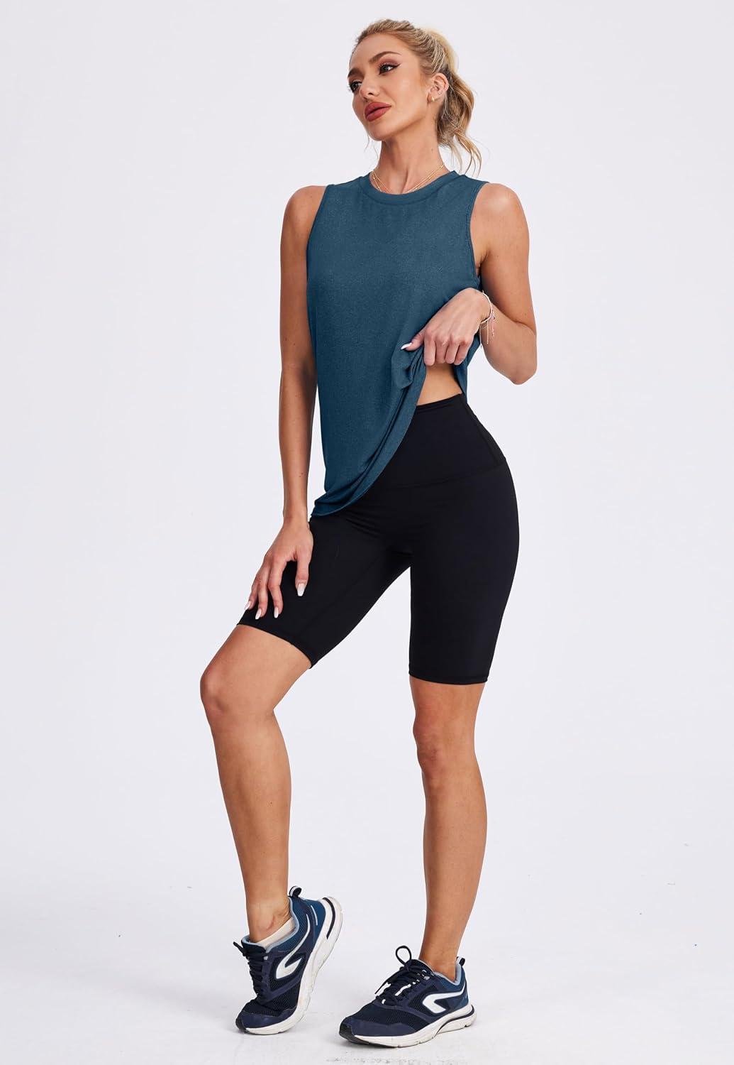 imageWomens Workout Tank Tops Lightweight Sleeveless Shirts for Women Loose Fit Tops for Athletic Running Tennis YogaDark Blue