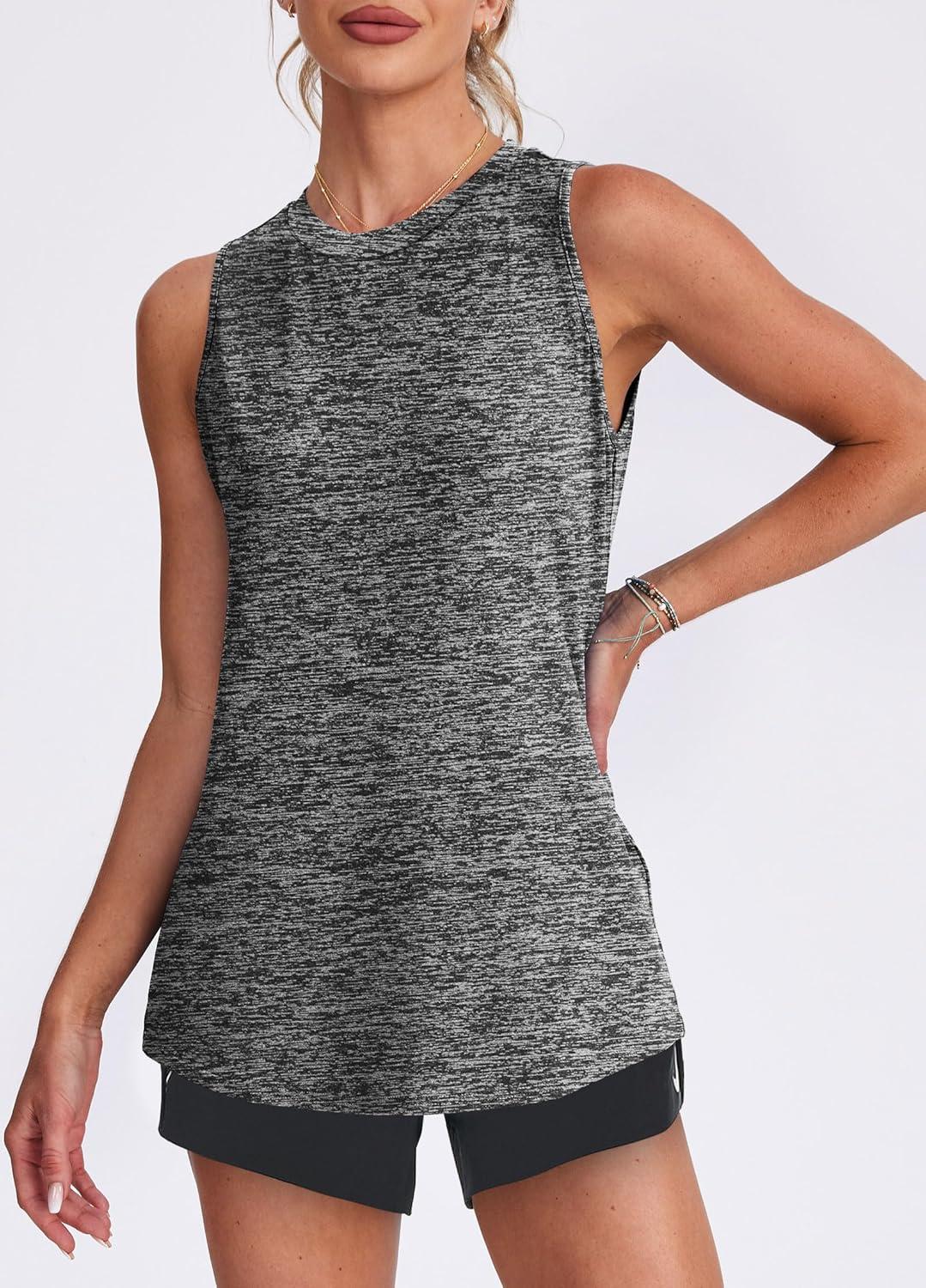 imageWomens Workout Tank Tops Lightweight Sleeveless Shirts for Women Loose Fit Tops for Athletic Running Tennis YogaDark Grey