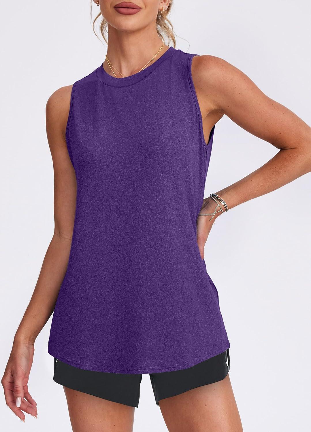 imageWomens Workout Tank Tops Lightweight Sleeveless Shirts for Women Loose Fit Tops for Athletic Running Tennis YogaDark Purple
