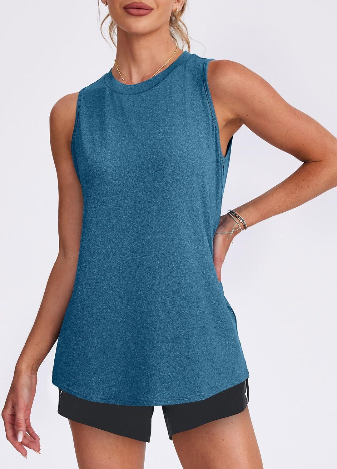 imageWomens Workout Tank Tops Lightweight Sleeveless Shirts for Women Loose Fit Tops for Athletic Running Tennis YogaDeep Blue
