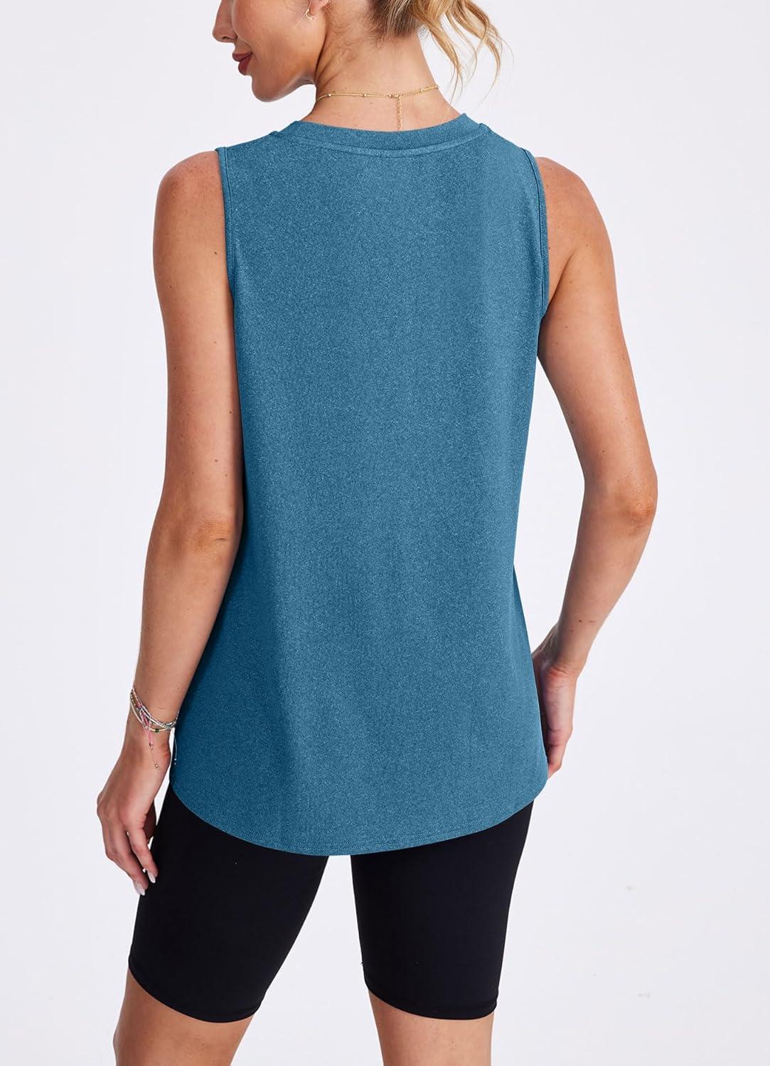 imageWomens Workout Tank Tops Lightweight Sleeveless Shirts for Women Loose Fit Tops for Athletic Running Tennis YogaDeep Blue