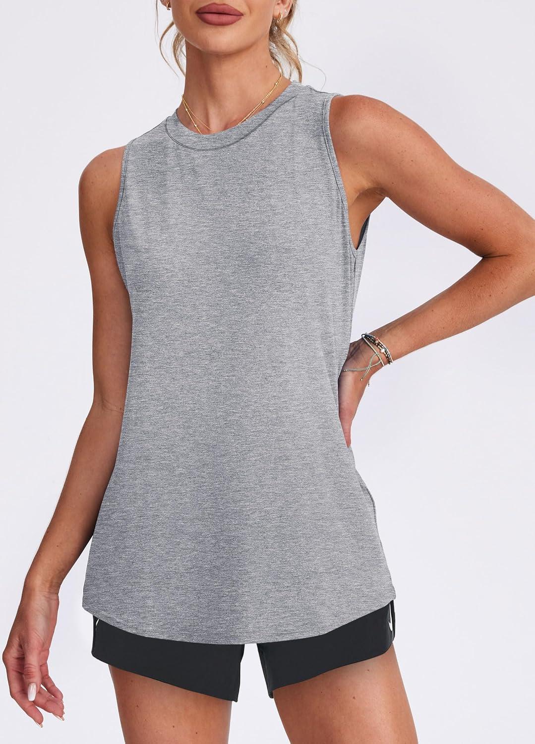 imageWomens Workout Tank Tops Lightweight Sleeveless Shirts for Women Loose Fit Tops for Athletic Running Tennis YogaLight Gray