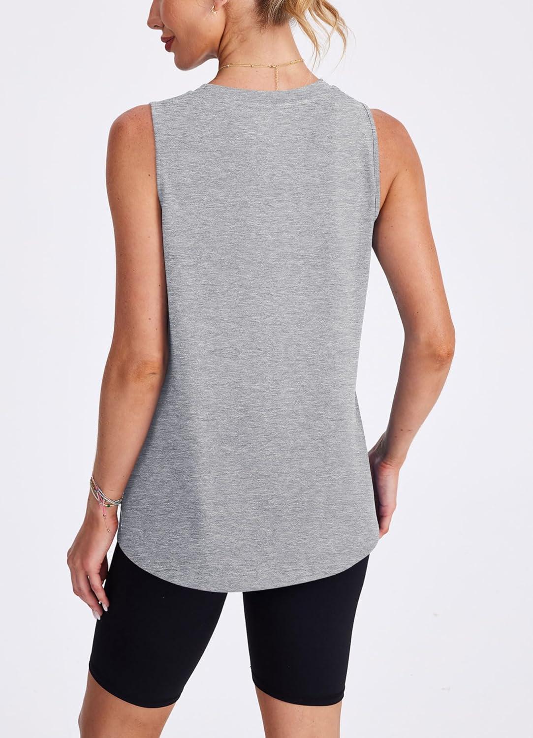 imageWomens Workout Tank Tops Lightweight Sleeveless Shirts for Women Loose Fit Tops for Athletic Running Tennis YogaLight Gray