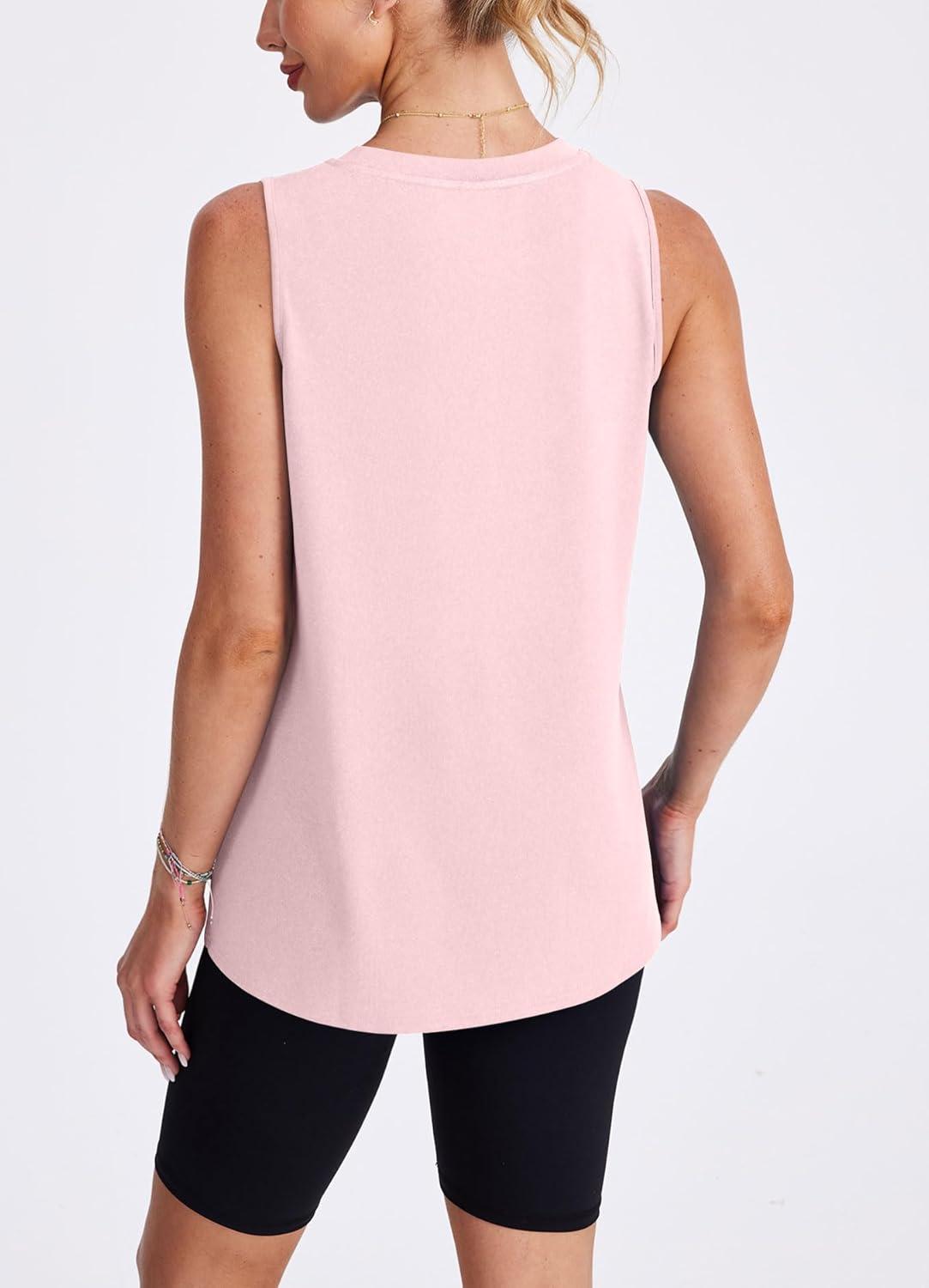 imageWomens Workout Tank Tops Lightweight Sleeveless Shirts for Women Loose Fit Tops for Athletic Running Tennis YogaLight Pink