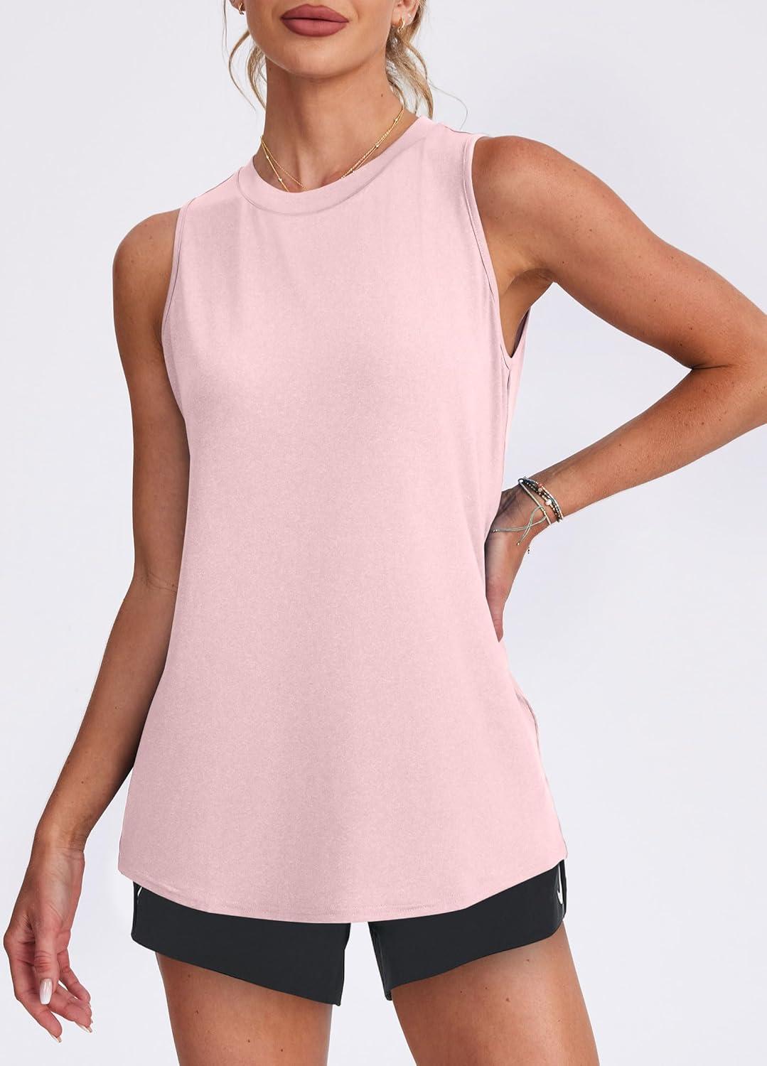 imageWomens Workout Tank Tops Lightweight Sleeveless Shirts for Women Loose Fit Tops for Athletic Running Tennis YogaLight Pink