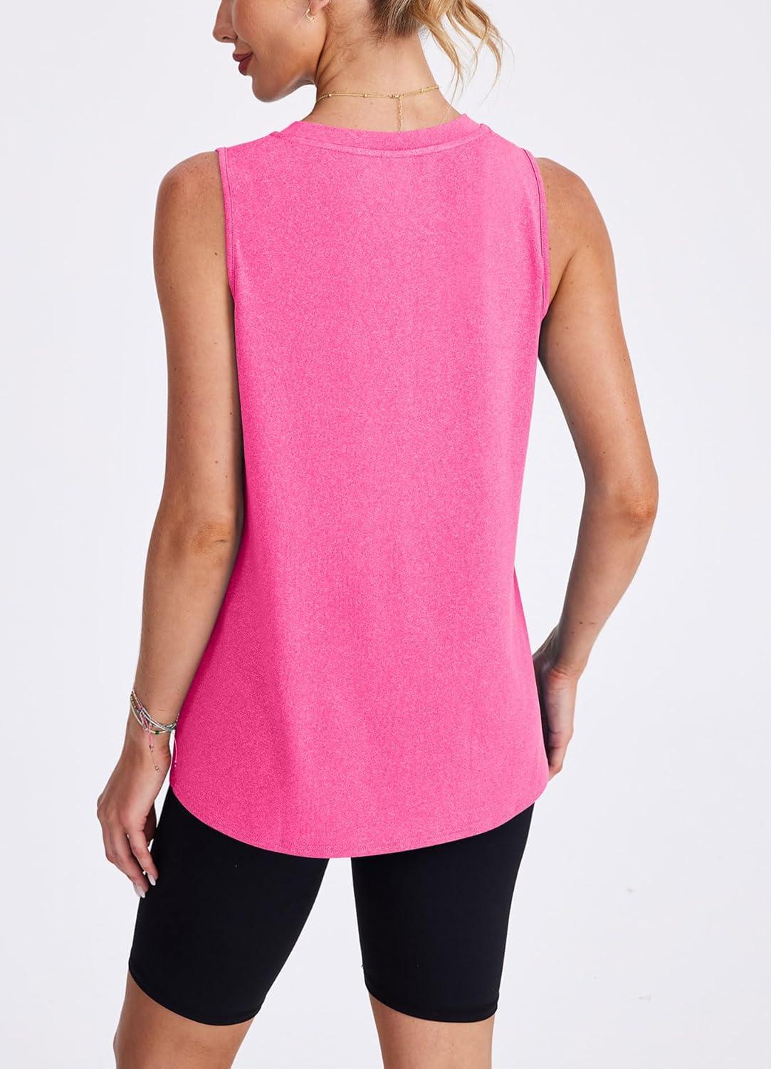 imageWomens Workout Tank Tops Lightweight Sleeveless Shirts for Women Loose Fit Tops for Athletic Running Tennis YogaPink