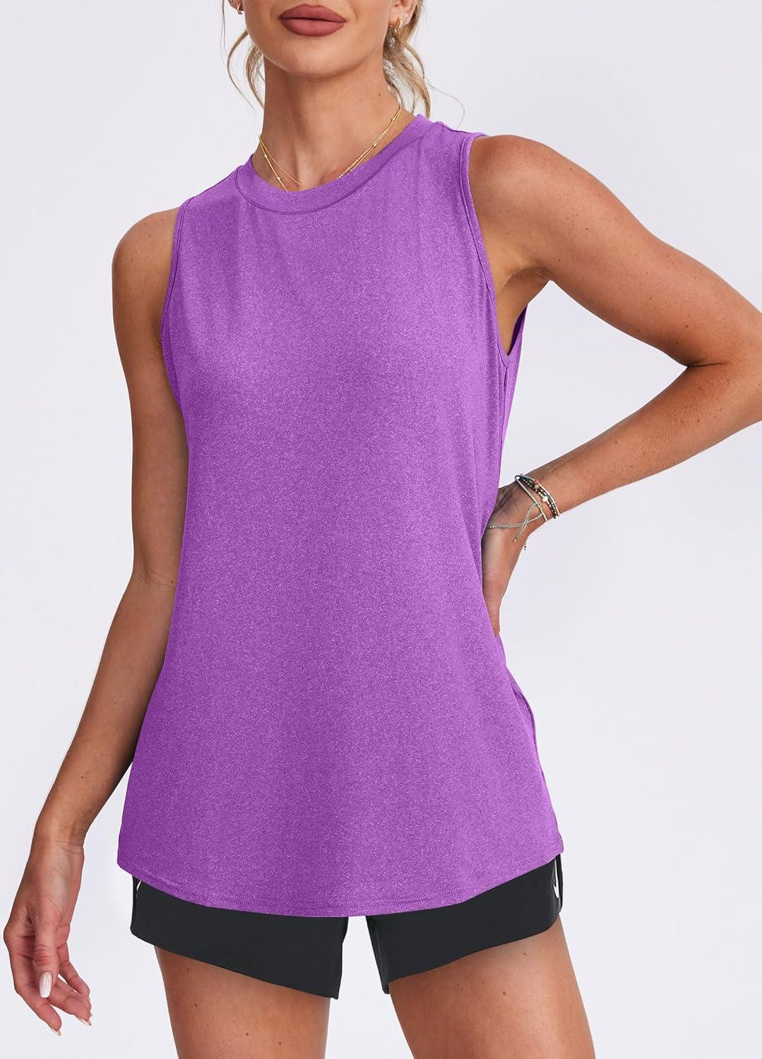 imageWomens Workout Tank Tops Lightweight Sleeveless Shirts for Women Loose Fit Tops for Athletic Running Tennis YogaPurple