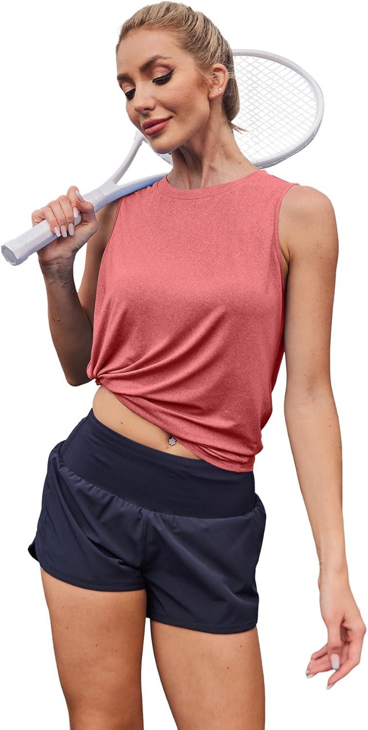 imageWomens Workout Tank Tops Lightweight Sleeveless Shirts for Women Loose Fit Tops for Athletic Running Tennis YogaRed