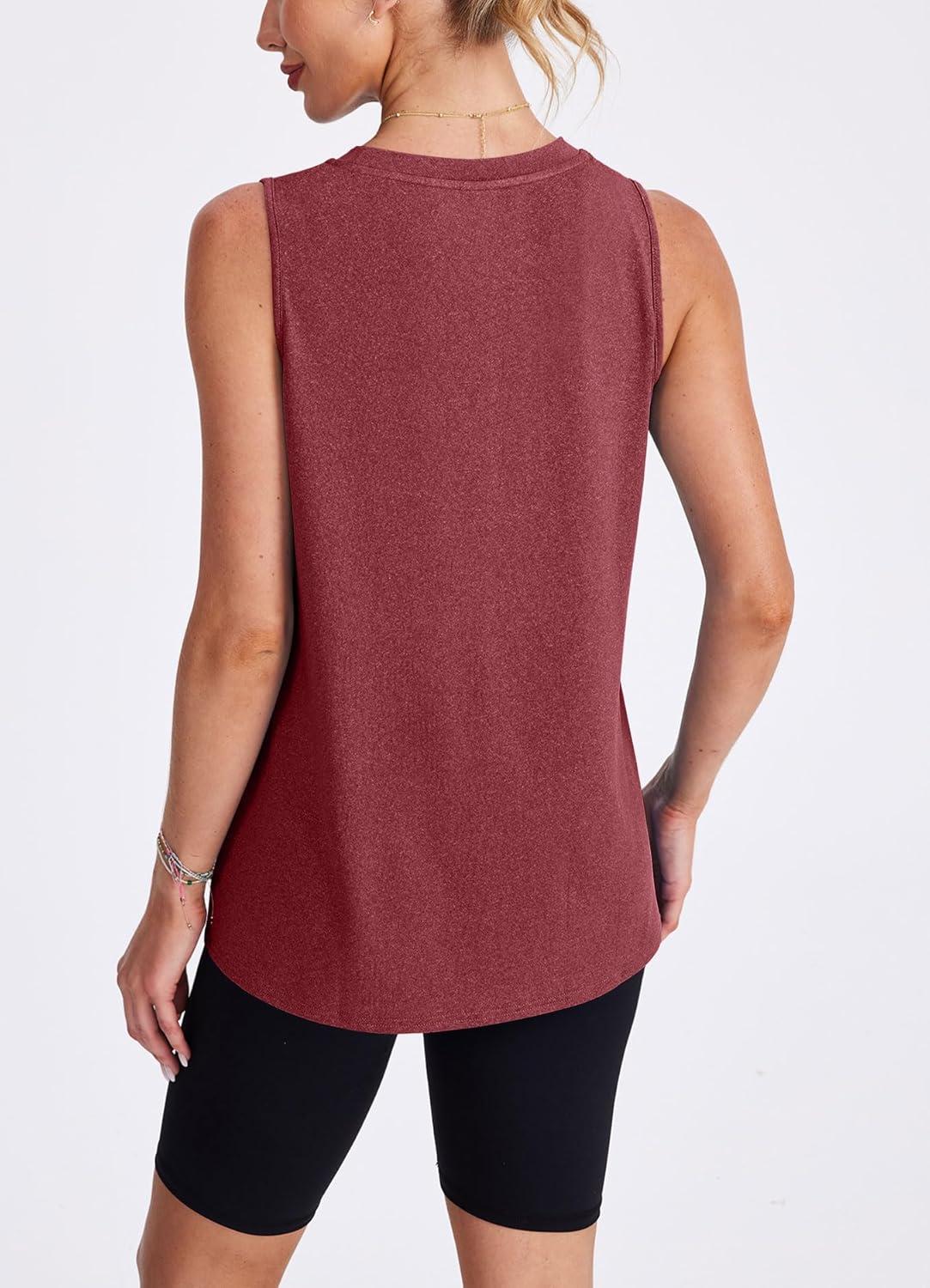 imageWomens Workout Tank Tops Lightweight Sleeveless Shirts for Women Loose Fit Tops for Athletic Running Tennis YogaRed Brown