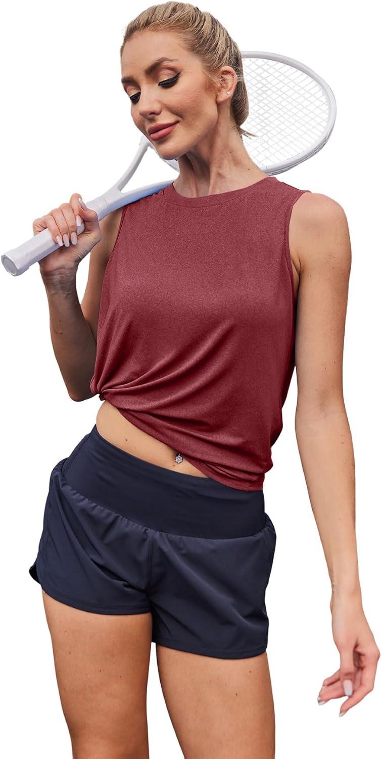 imageWomens Workout Tank Tops Lightweight Sleeveless Shirts for Women Loose Fit Tops for Athletic Running Tennis YogaRed Brown