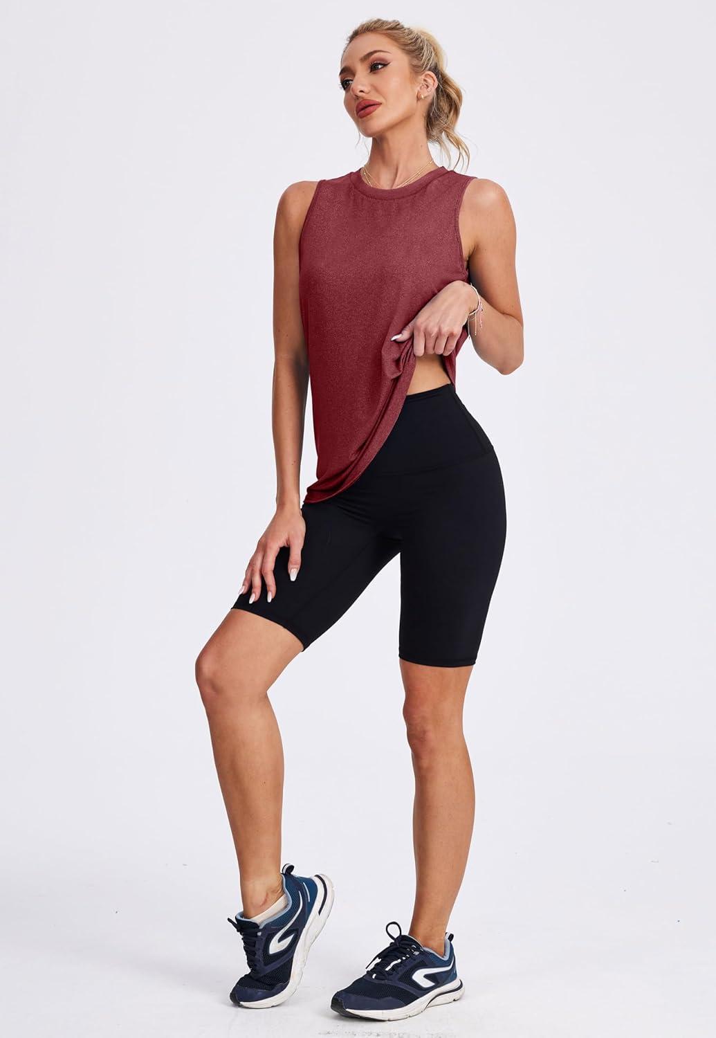 imageWomens Workout Tank Tops Lightweight Sleeveless Shirts for Women Loose Fit Tops for Athletic Running Tennis YogaRed Brown