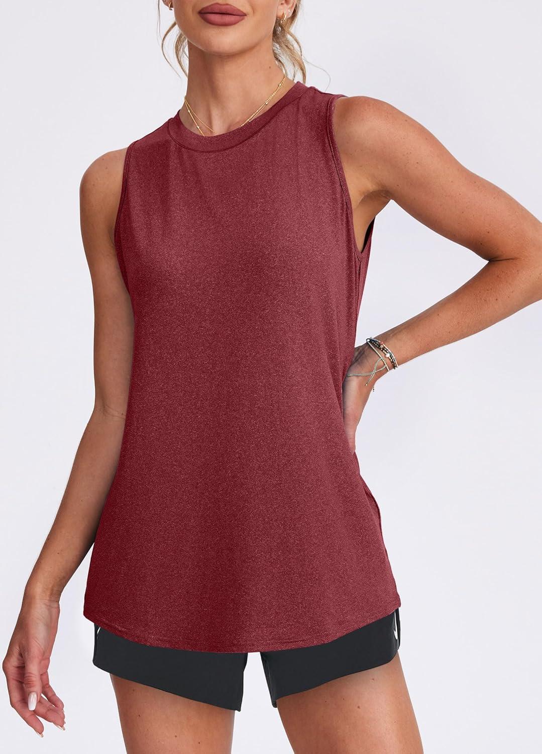 imageWomens Workout Tank Tops Lightweight Sleeveless Shirts for Women Loose Fit Tops for Athletic Running Tennis YogaRed Brown