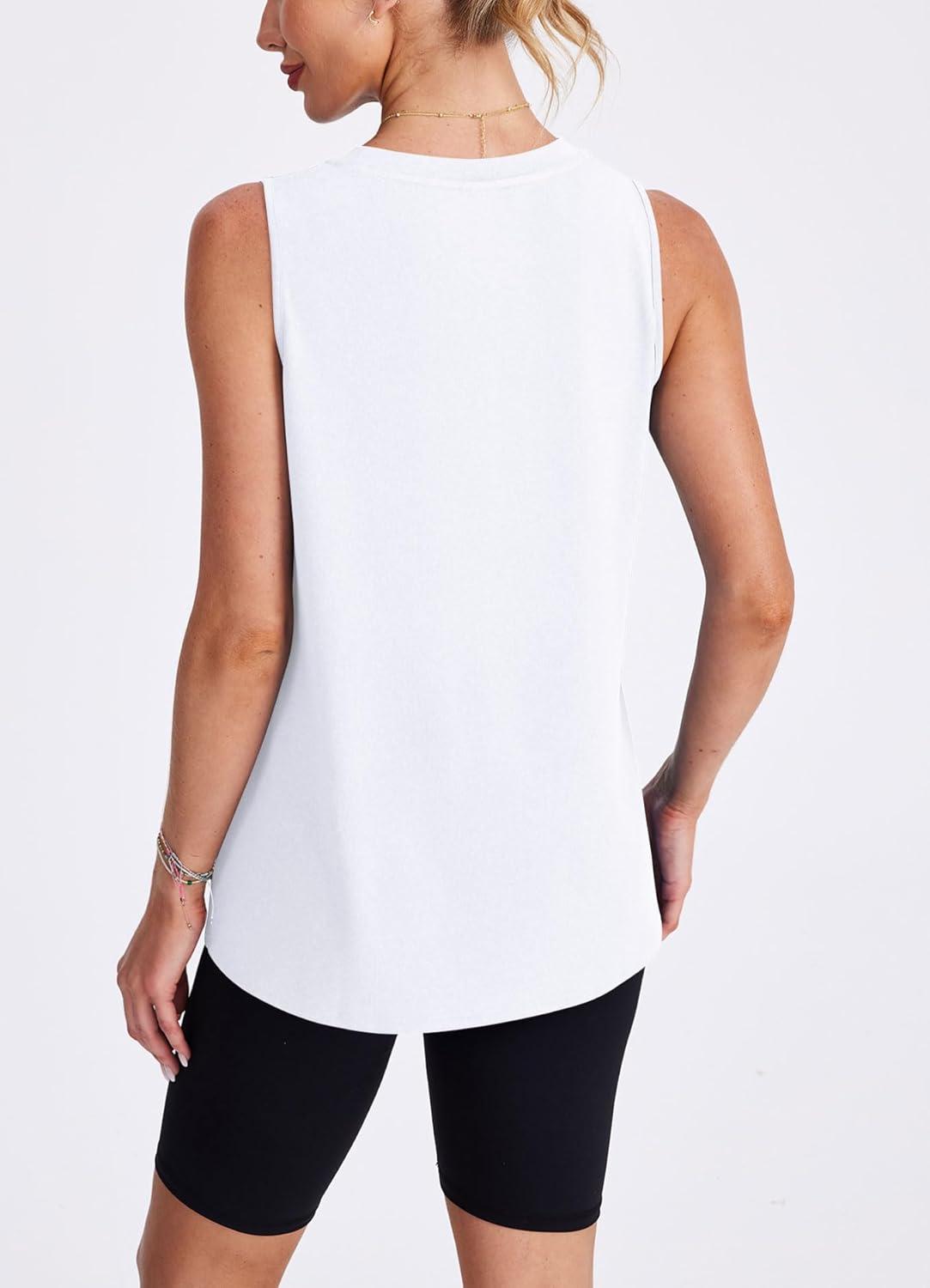 imageWomens Workout Tank Tops Lightweight Sleeveless Shirts for Women Loose Fit Tops for Athletic Running Tennis YogaWhite 1