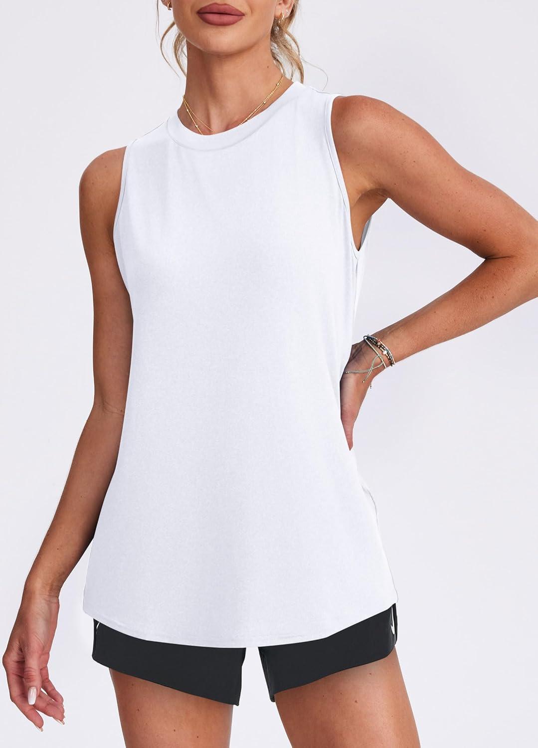 imageWomens Workout Tank Tops Lightweight Sleeveless Shirts for Women Loose Fit Tops for Athletic Running Tennis YogaWhite 1