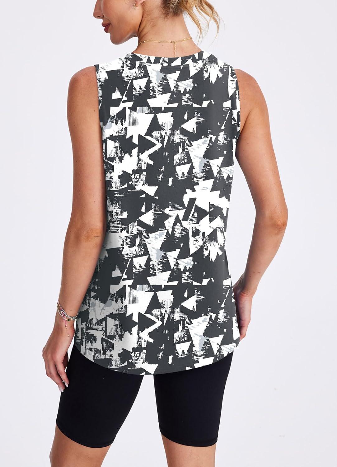 imageWomens Workout Tank Tops Lightweight Sleeveless Shirts for Women Loose Fit Tops for Athletic Running Tennis YogaZblack White Floral