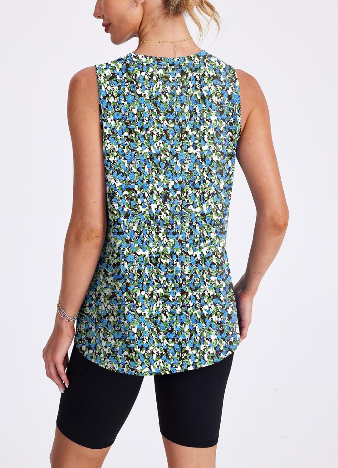 imageWomens Workout Tank Tops Lightweight Sleeveless Shirts for Women Loose Fit Tops for Athletic Running Tennis YogaZfloral Blue