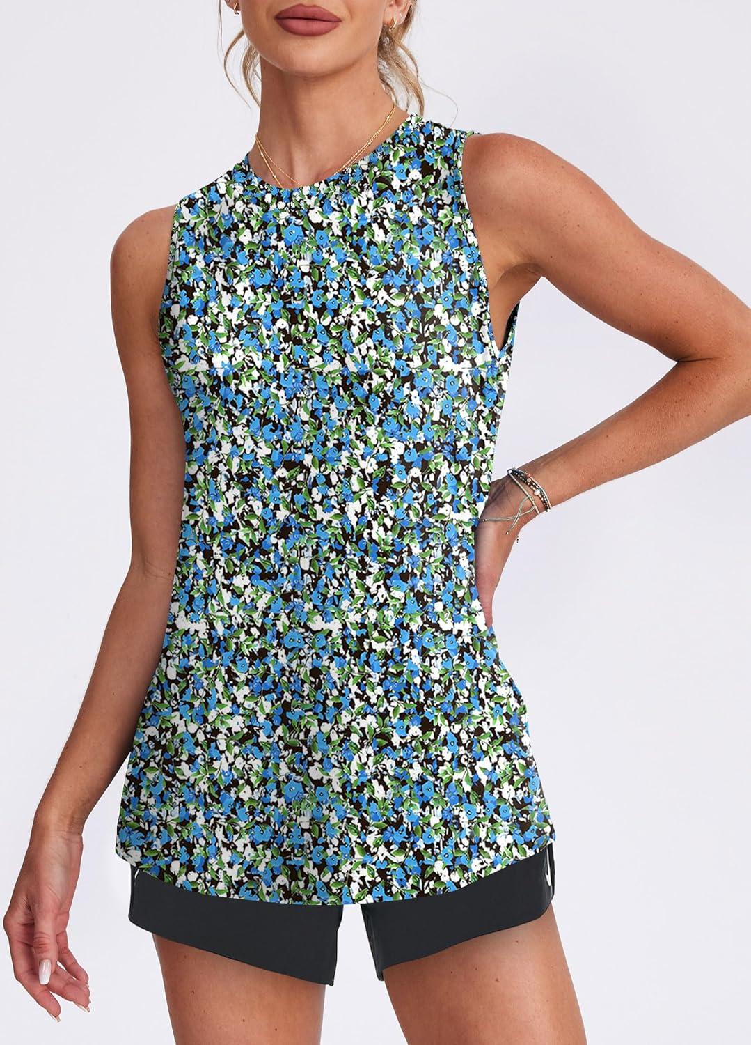 imageWomens Workout Tank Tops Lightweight Sleeveless Shirts for Women Loose Fit Tops for Athletic Running Tennis YogaZfloral Blue
