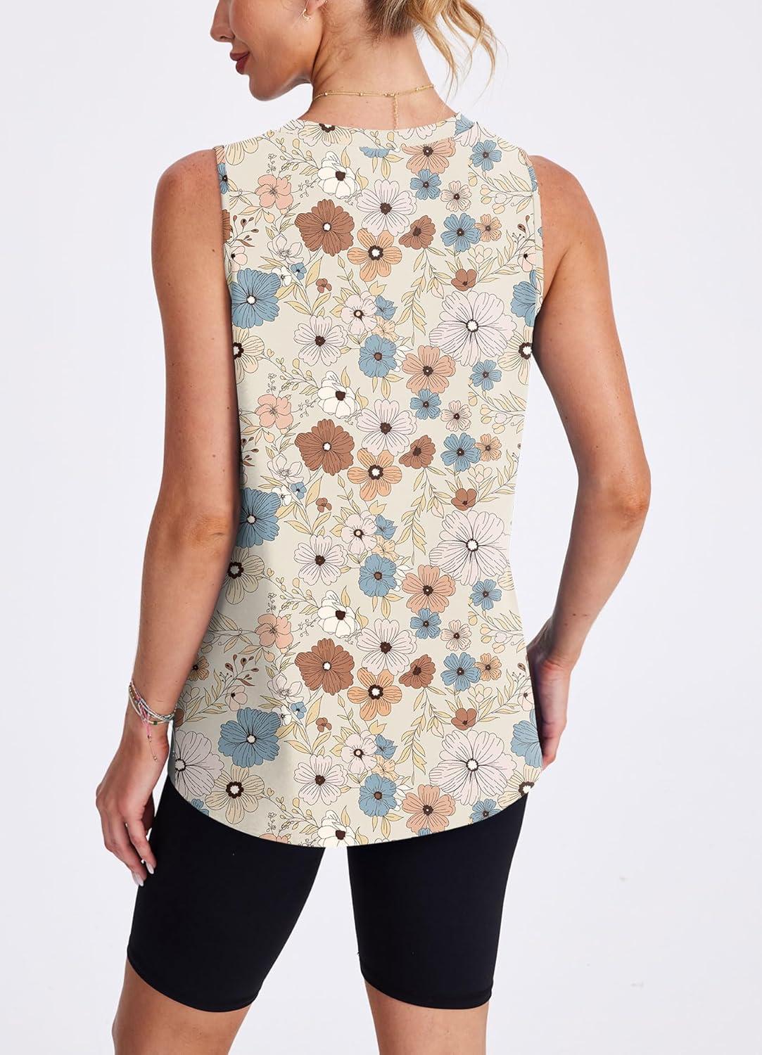 imageWomens Workout Tank Tops Lightweight Sleeveless Shirts for Women Loose Fit Tops for Athletic Running Tennis YogaZfloral Khaki
