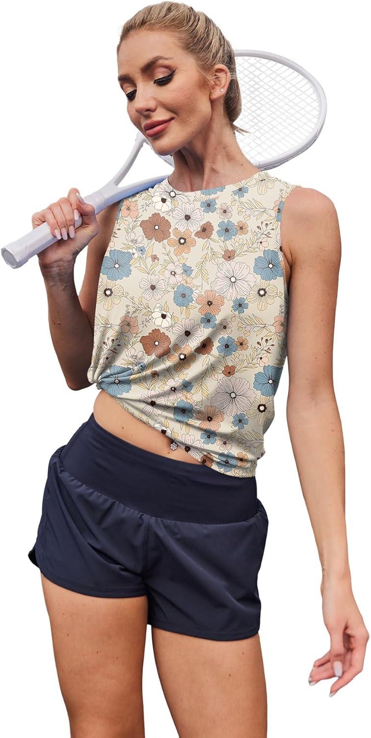 imageWomens Workout Tank Tops Lightweight Sleeveless Shirts for Women Loose Fit Tops for Athletic Running Tennis YogaZfloral Khaki