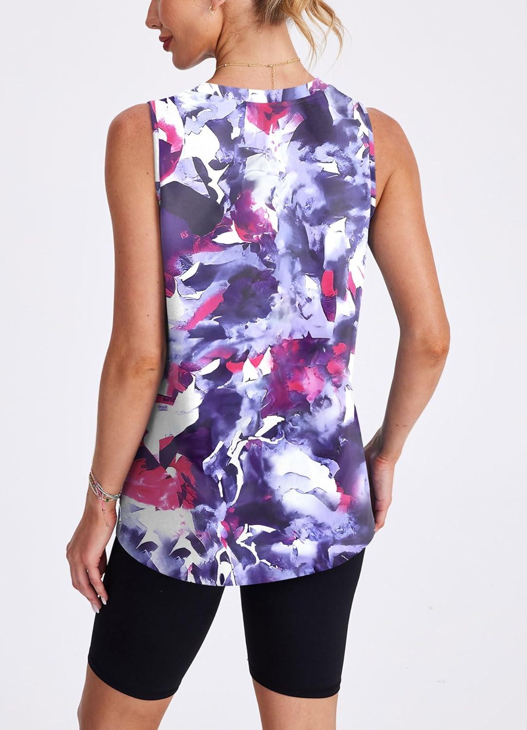 imageWomens Workout Tank Tops Lightweight Sleeveless Shirts for Women Loose Fit Tops for Athletic Running Tennis YogaZtie Dye Floral