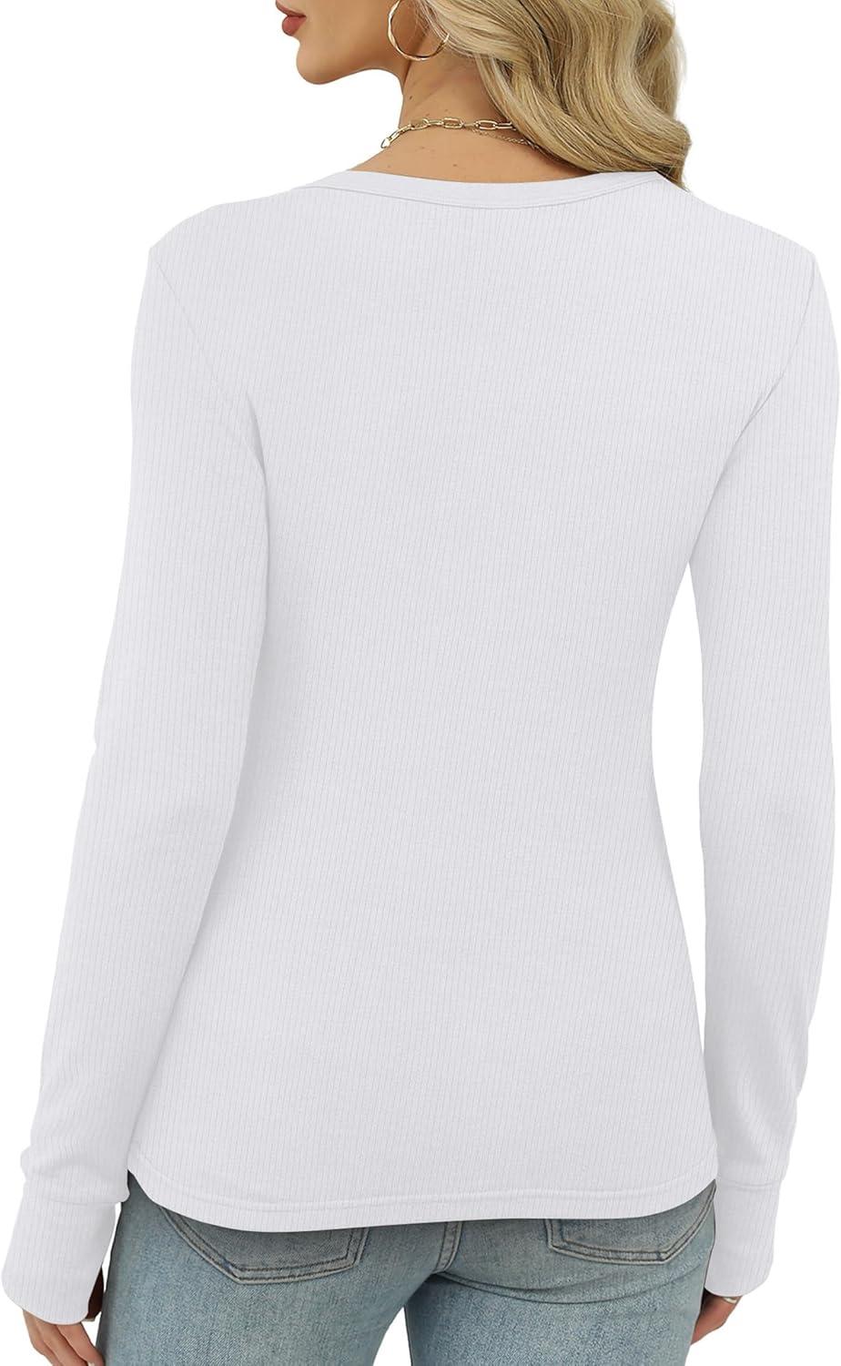 imageXIEERDUO Long Sleeve Thermal Shirt for Women Fleece Slim Fit Tops Crewneck Basic TShirts with Thumb Holes Fall Fashion 2025Awhite