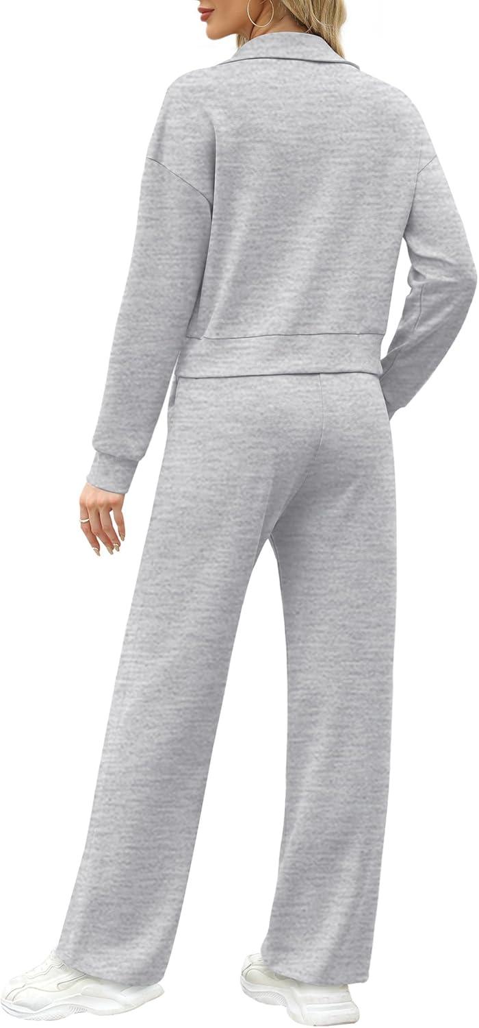 imageXIEERDUO Lounge Sets for Women 2025 Sweatsuit 2 Piece Outfits Sweatshirt Wide Leg Sweatpant Tracksuit Matching SetLight Grey