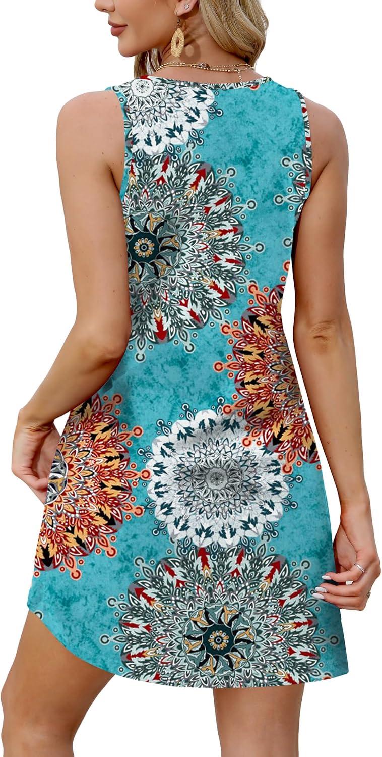 imageXIEERDUO Summer Dresses for Women 2025 Beach Vacation Clothes V Neck Button Sundresses with PocketsA Floral 01