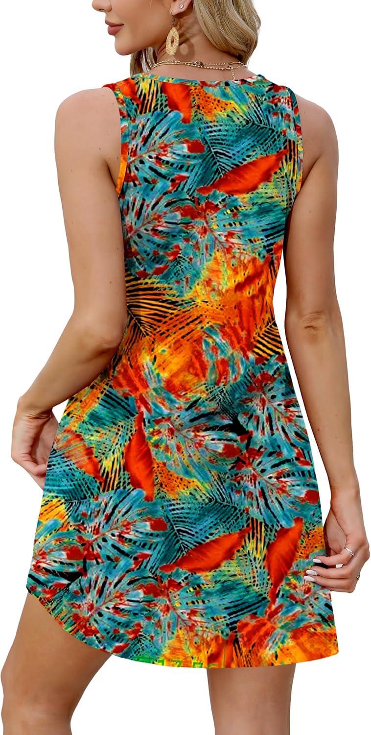 imageXIEERDUO Summer Dresses for Women 2025 Beach Vacation Clothes V Neck Button Sundresses with PocketsA Floral 02