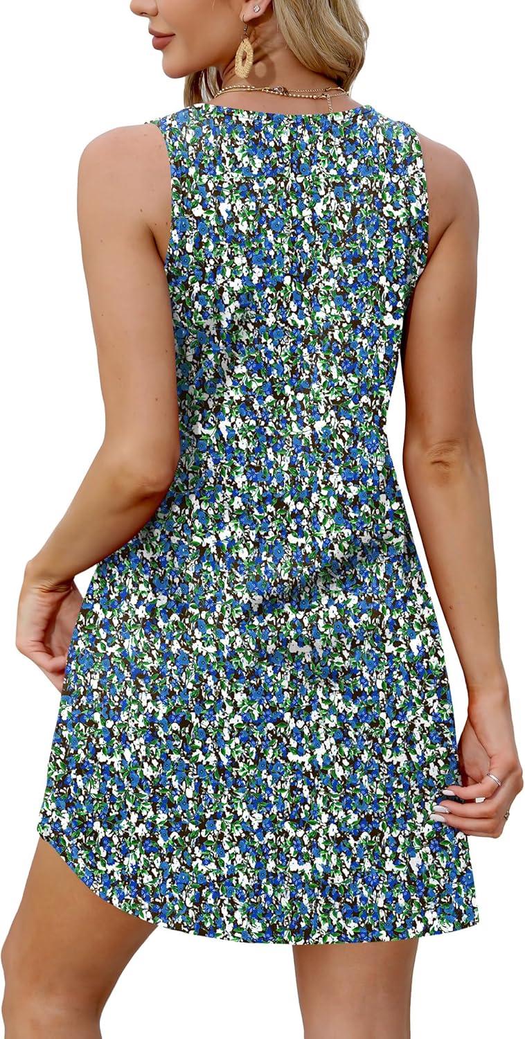 imageXIEERDUO Summer Dresses for Women 2025 Beach Vacation Clothes V Neck Button Sundresses with PocketsA Floral 03