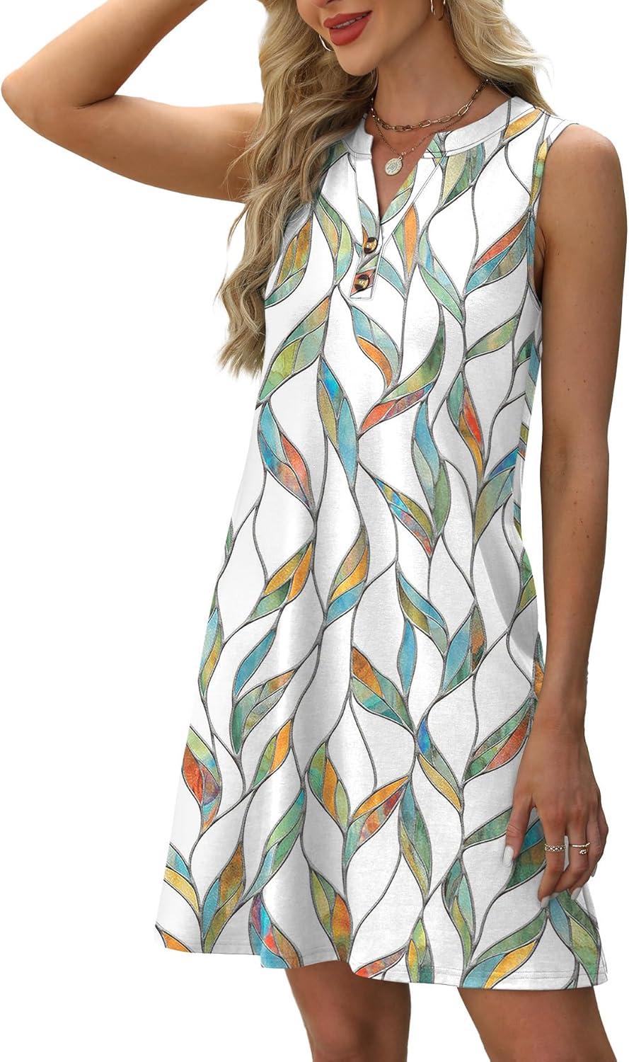 imageXIEERDUO Summer Dresses for Women 2025 Beach Vacation Clothes V Neck Button Sundresses with PocketsA Floral 04