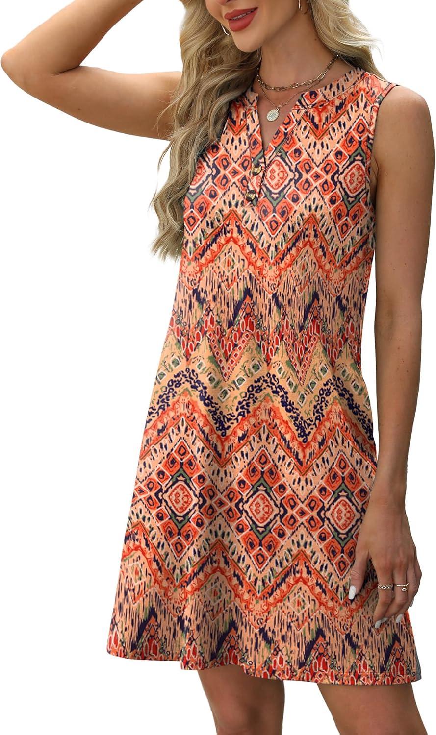 imageXIEERDUO Summer Dresses for Women 2025 Beach Vacation Clothes V Neck Button Sundresses with PocketsA Floral 05