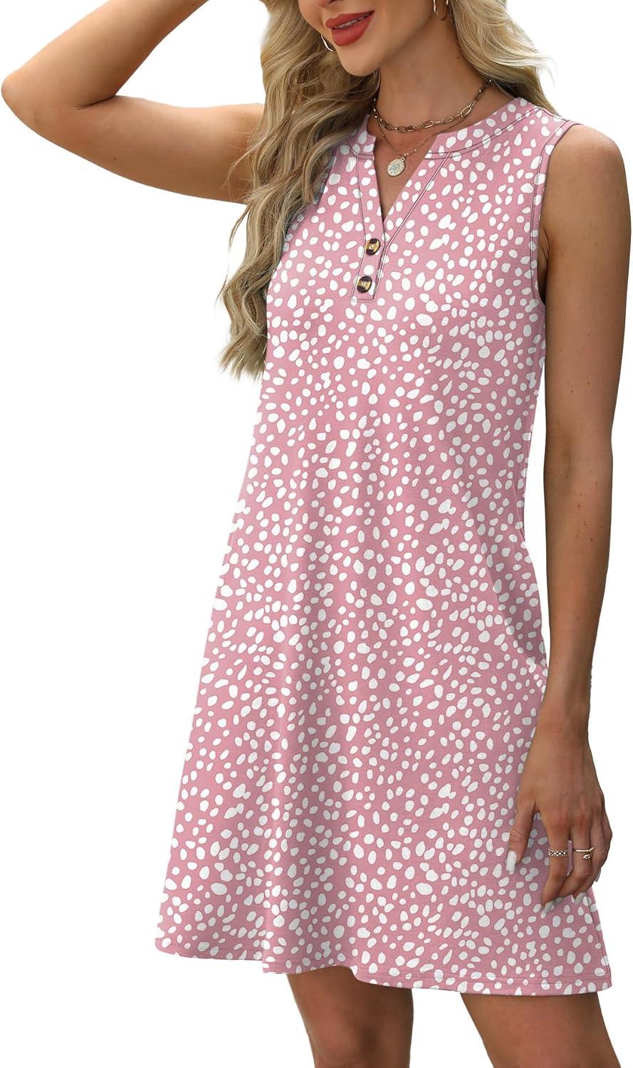 imageXIEERDUO Summer Dresses for Women 2025 Beach Vacation Clothes V Neck Button Sundresses with PocketsA Floral 06