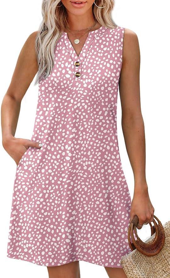 imageXIEERDUO Summer Dresses for Women 2025 Beach Vacation Clothes V Neck Button Sundresses with PocketsA Floral 06