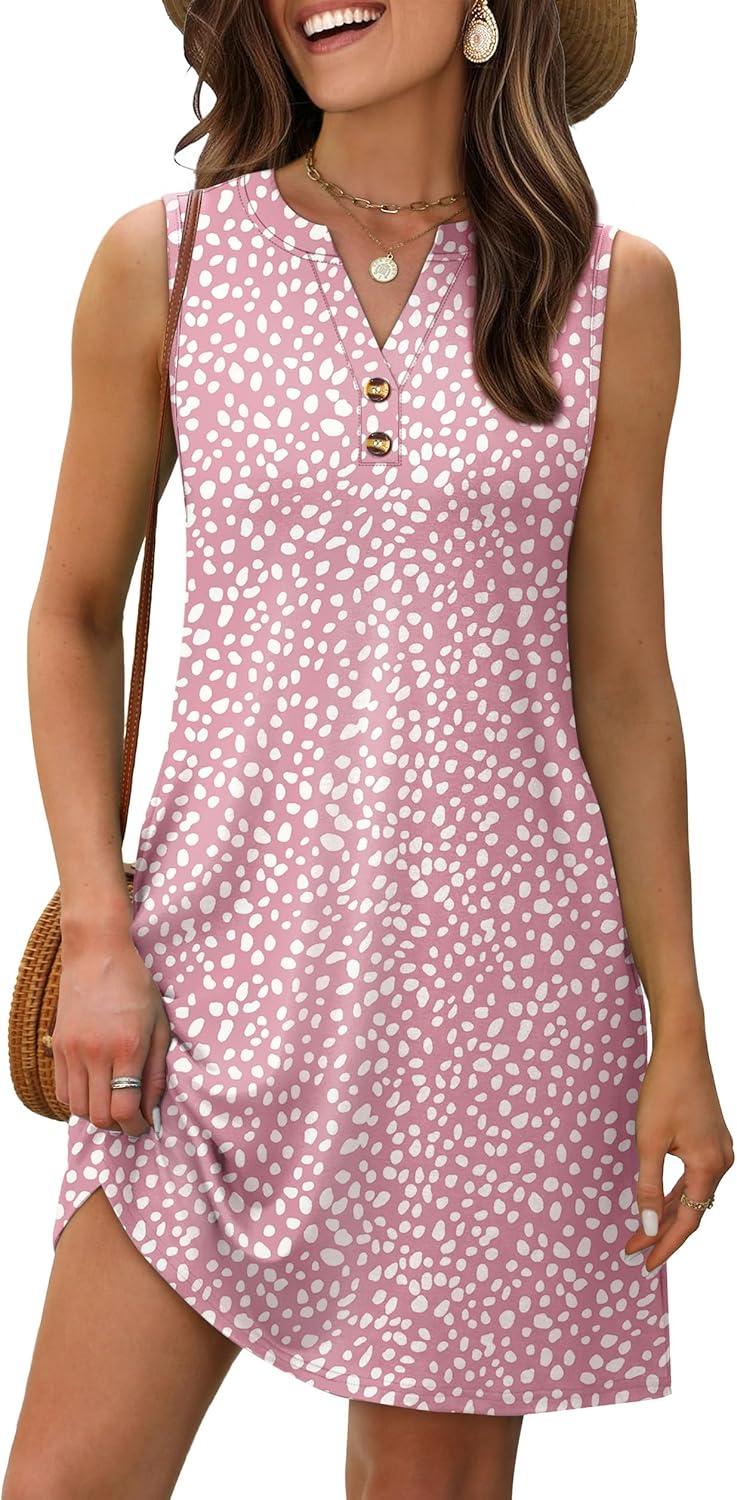 imageXIEERDUO Summer Dresses for Women 2025 Beach Vacation Clothes V Neck Button Sundresses with PocketsA Floral 06