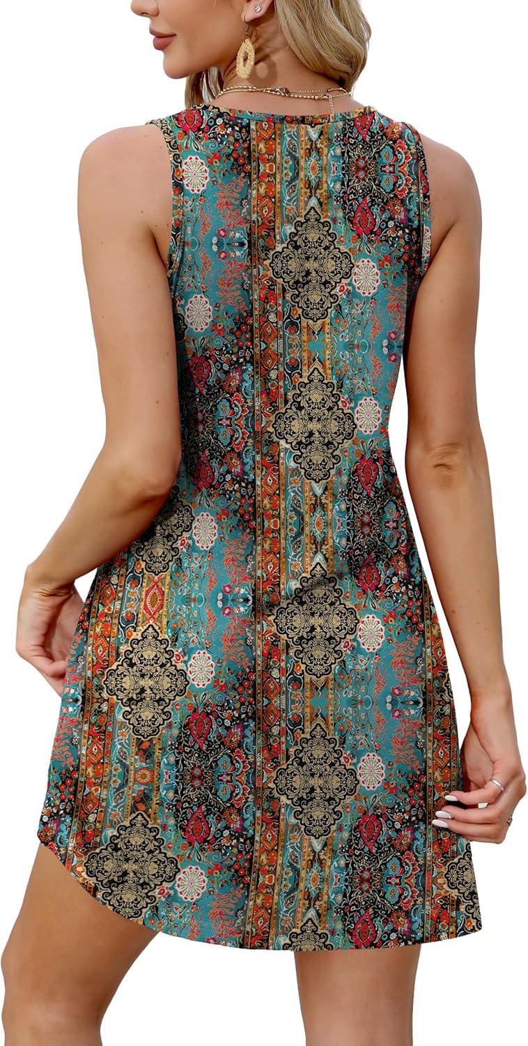 imageXIEERDUO Summer Dresses for Women 2025 Beach Vacation Clothes V Neck Button Sundresses with PocketsA Floral 07