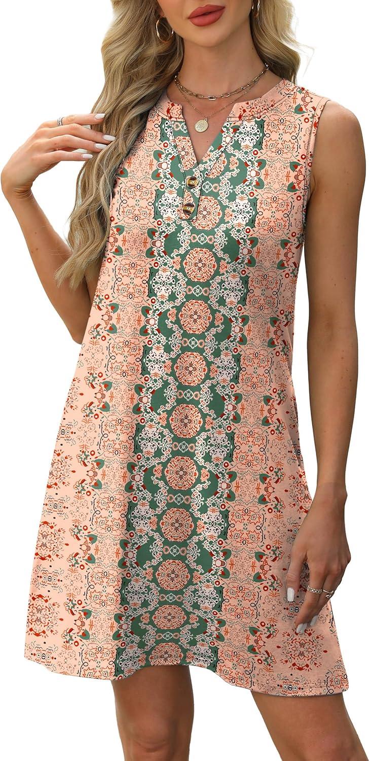 imageXIEERDUO Summer Dresses for Women 2025 Beach Vacation Clothes V Neck Button Sundresses with PocketsA Floral 08