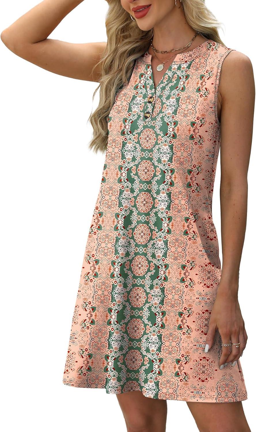 imageXIEERDUO Summer Dresses for Women 2025 Beach Vacation Clothes V Neck Button Sundresses with PocketsA Floral 08