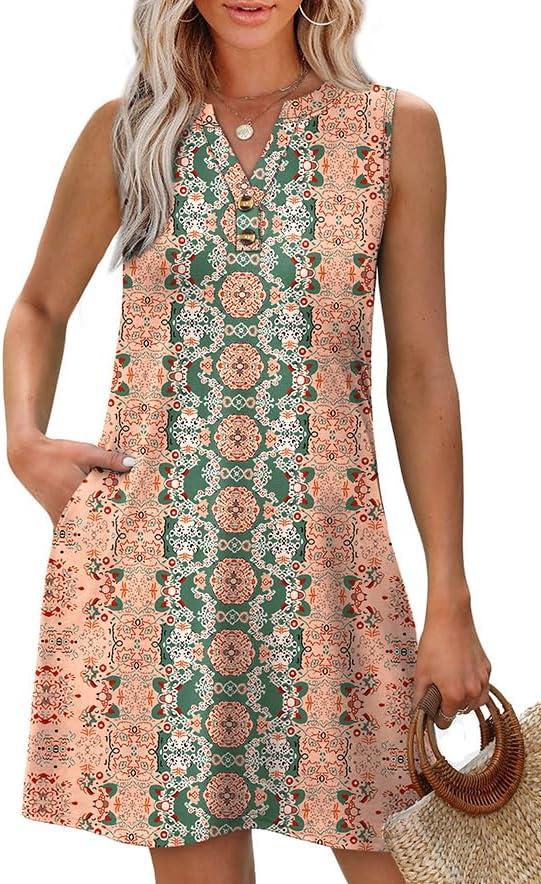 imageXIEERDUO Summer Dresses for Women 2025 Beach Vacation Clothes V Neck Button Sundresses with PocketsA Floral 08