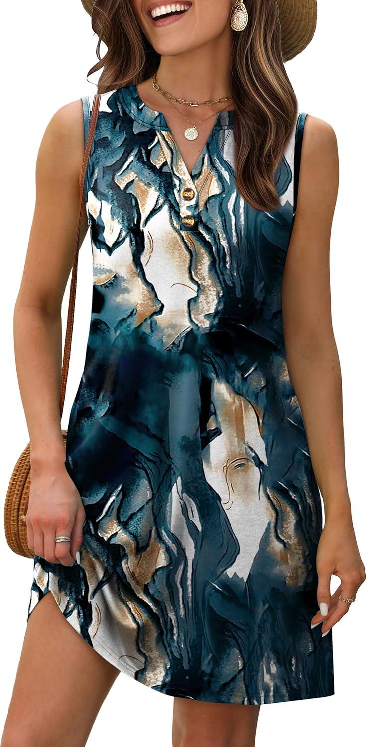 imageXIEERDUO Summer Dresses for Women 2025 Beach Vacation Clothes V Neck Button Sundresses with PocketsA Floral 09