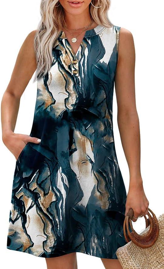 imageXIEERDUO Summer Dresses for Women 2025 Beach Vacation Clothes V Neck Button Sundresses with PocketsA Floral 09